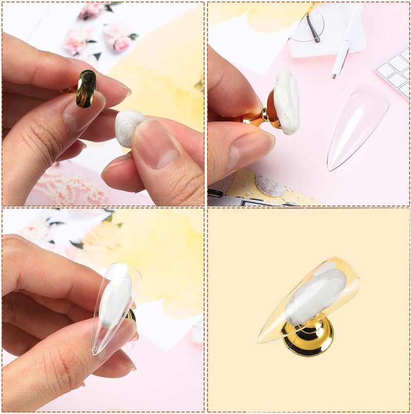 Etercycle حامل عرض أظافر أكريليك DIY حامل كريستالي للأظافر حاملات ممارسة مغناطيسية مع طين لاصق قابل لإعادة الاستخدام للأظافر الاصطناعية (2 ذهبية) - Image 3